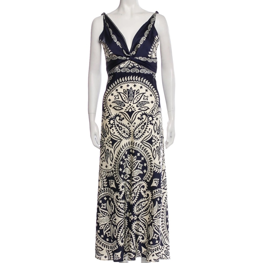Caroline Constas Navy and Cream Patterned Maxi Dress
